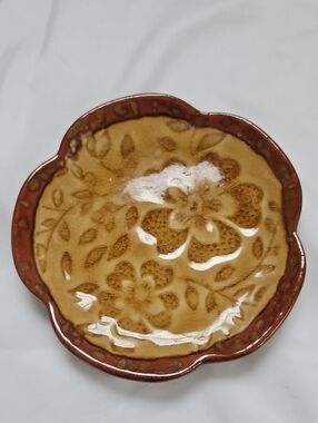 Pier 1 Imports Handcrafted Floral Stoneware Candle Holder - Brown Glaze